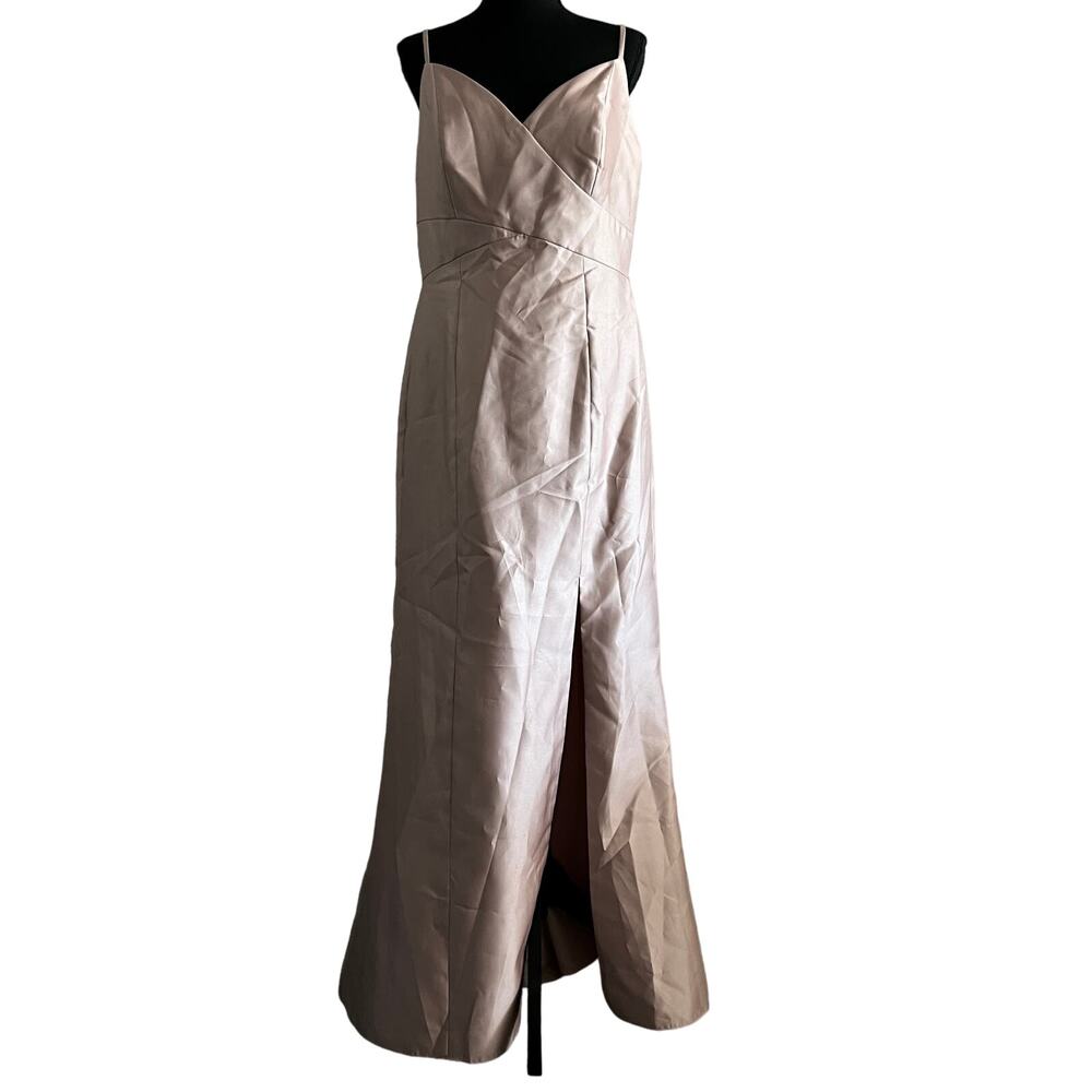 Alfred Sung Dress Size 14 Twill Trumpet Front Slit Cameo D758